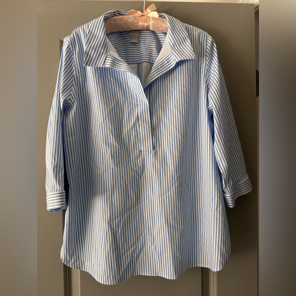 Chico's Light Blue and White Striped Top